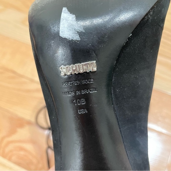 SCHUTZ Black Suede Lace Up Tassel Ankle Wrap Open Toe High Heel Yassu Sandals 10 - Picture 8 of 9